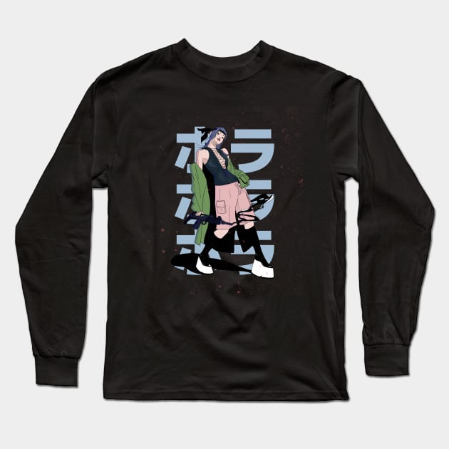 Street Style Anime Warrior Girl Long Sleeve T-Shirt by artefaktori